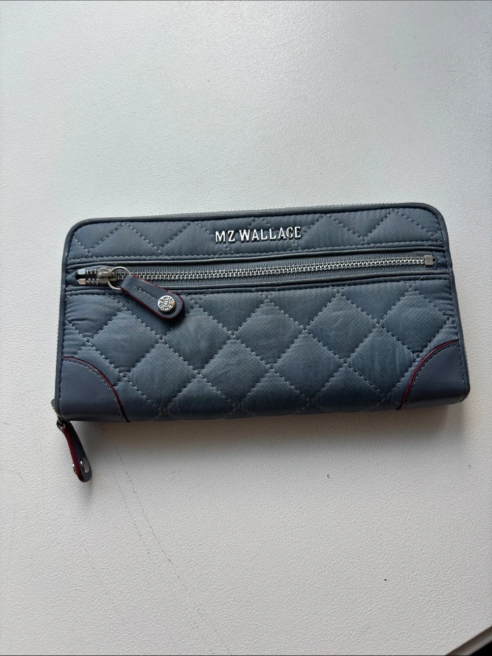 MZ Wallace Quilted blue Zip-Around Wallet with Front Pocket